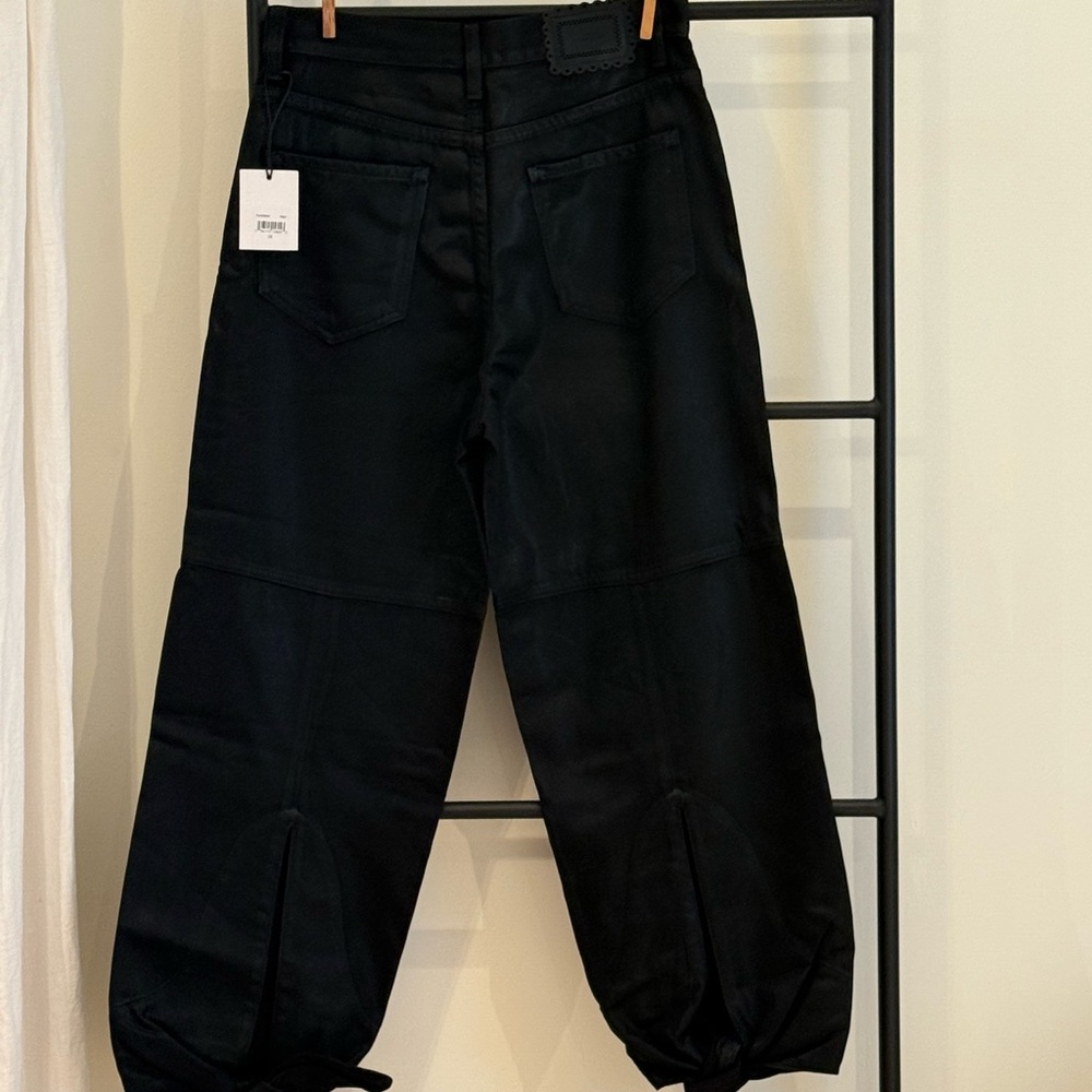 7 For All Mankind Black Bow Tie Coated Denim Wide Leg Jeans - Picture 8 of 11